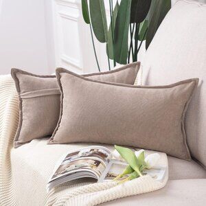 MADIZZ Short Chenille Throw Pillow Cover 12x20 Inch Light Taupe, Set of 1